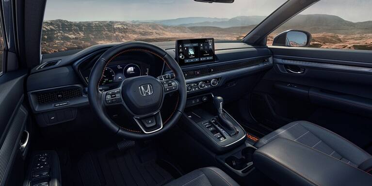 2027 Honda CR-V dashboard and steering wheel with orange stitching (Compact Crossover SUV).